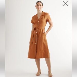 Quince 100% European Linen Button Front Dress Terracotta Size Large EUC